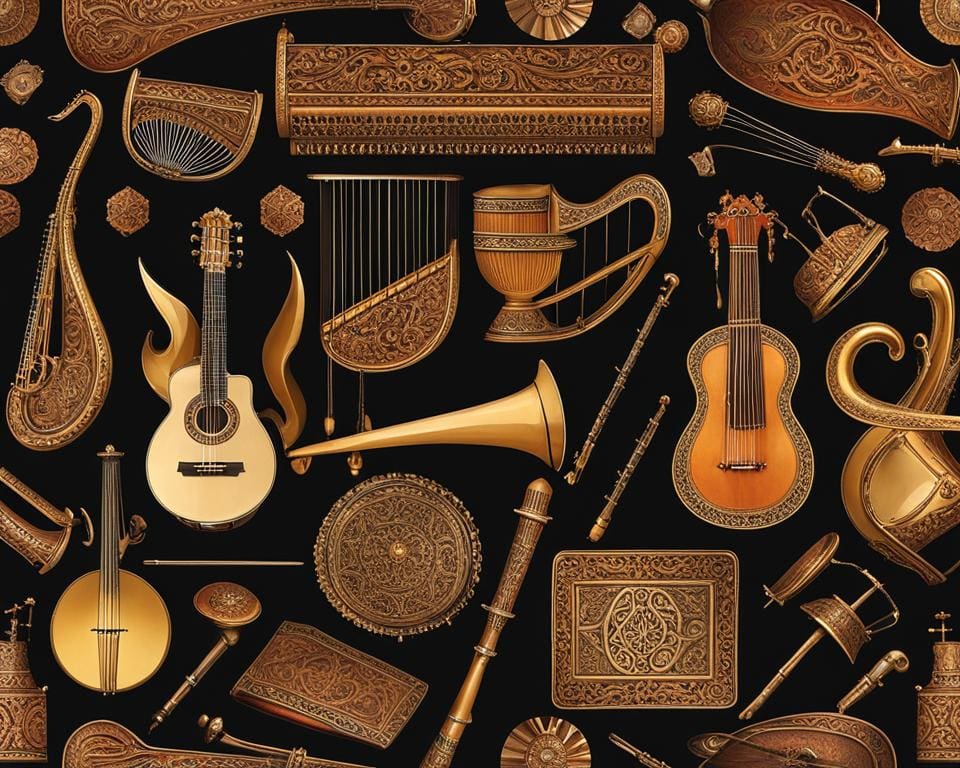 Een verzameling van zeldzame, handgemaakte muziekinstrumenten