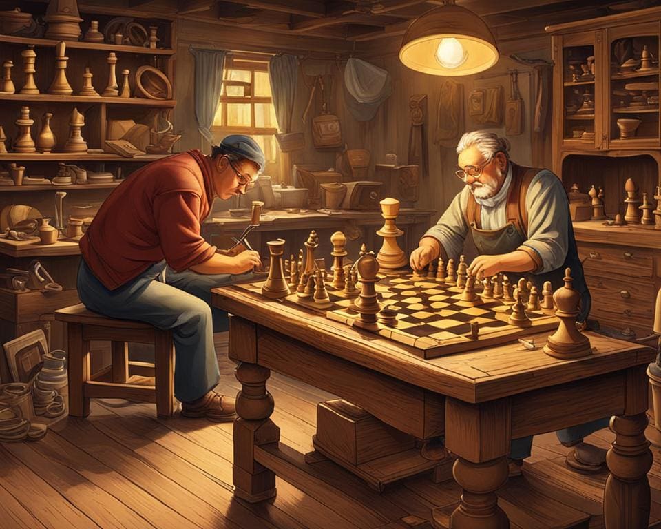 Proces van handgemaakt schaakspel
