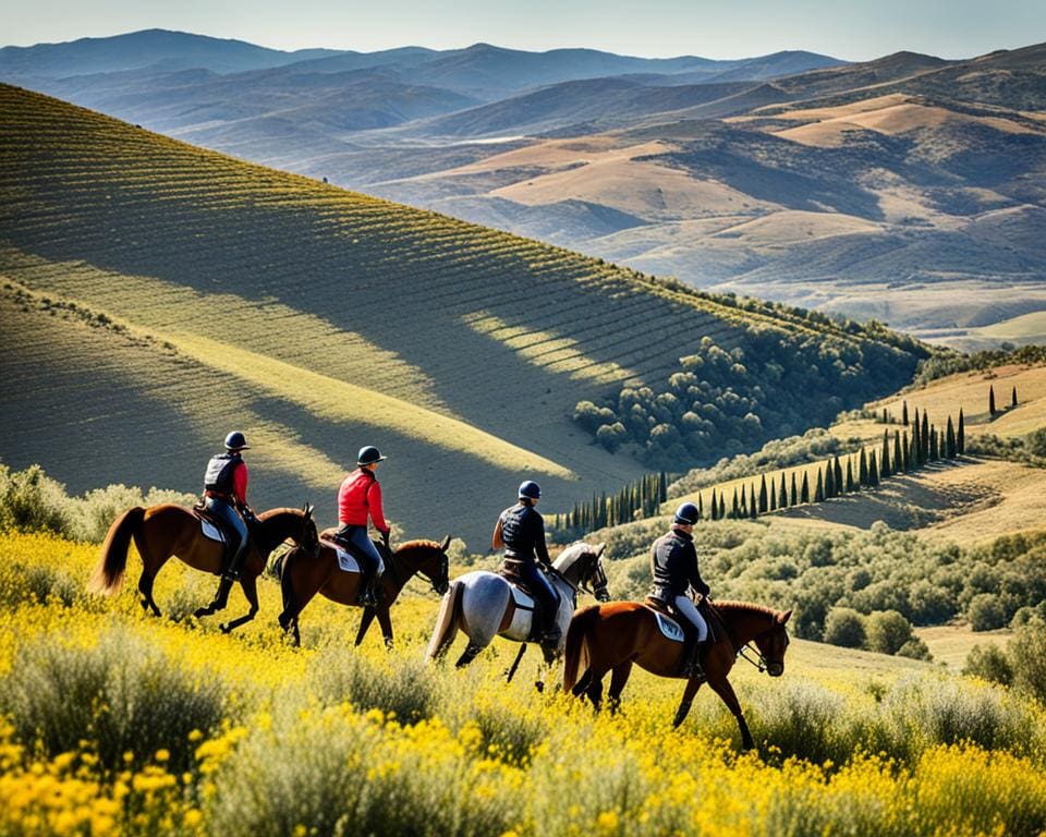 paardrijden in de Andalusische heuvels, Spanje