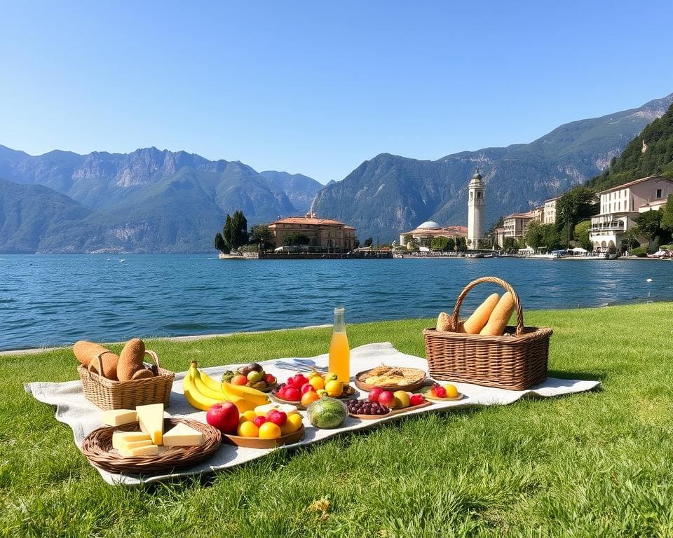 Geniet van een picknick aan het Comomeer, Italië