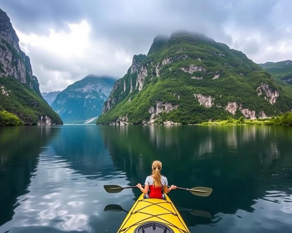 Kajakken tussen de fjorden van Noorwegen