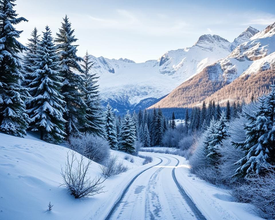 Maak een tocht door de met sneeuw bedekte Alpen