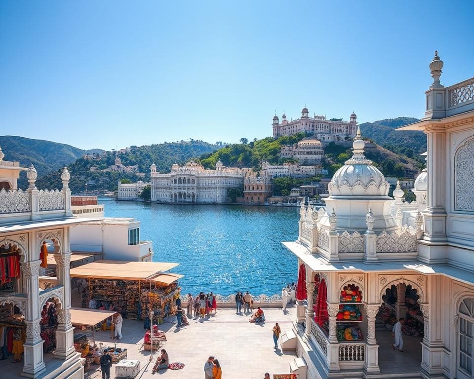 Maak een tocht door de witte stad Udaipur, India