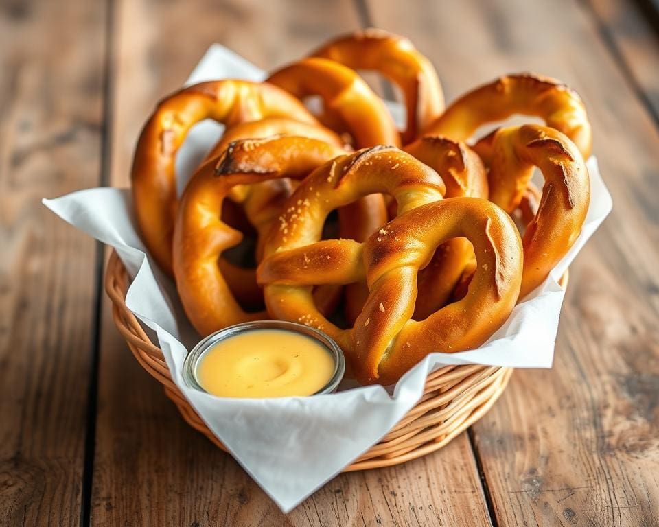 Pretzels met een zachte mosterddip