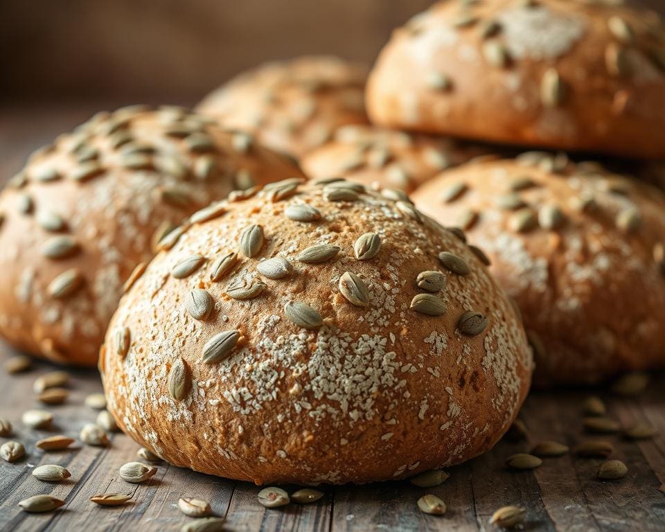 Volkoren zuurdesembroodjes met pompoenpitten