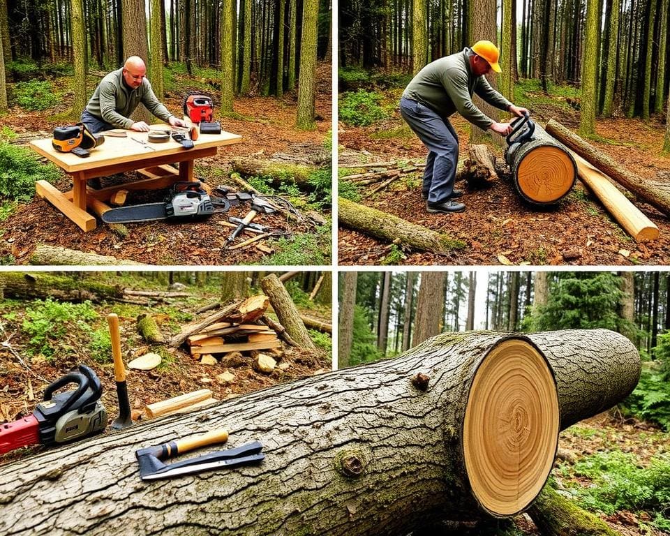 stappen in het kappen van een boom