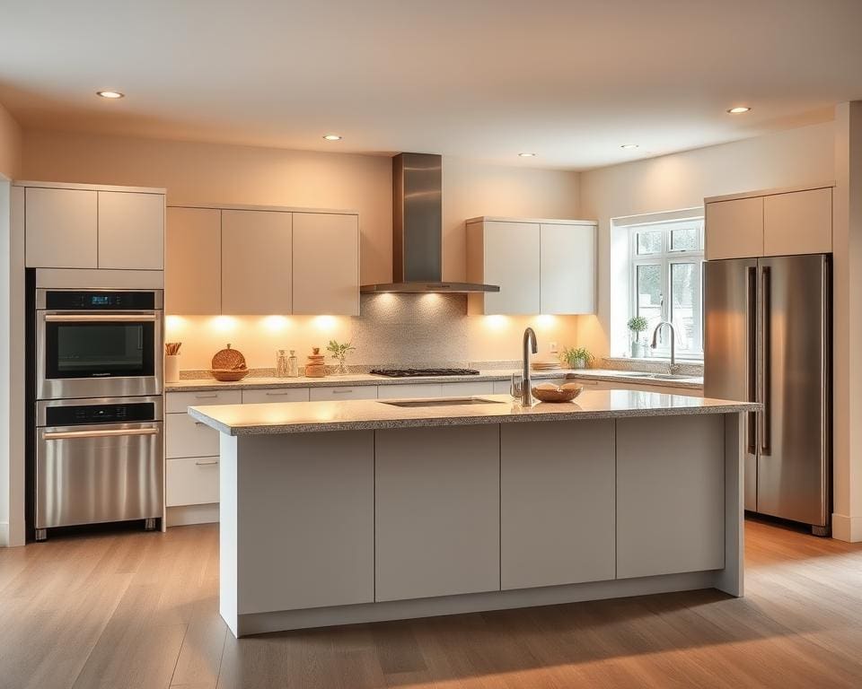 Een keuken met een kookeiland als middelpunt