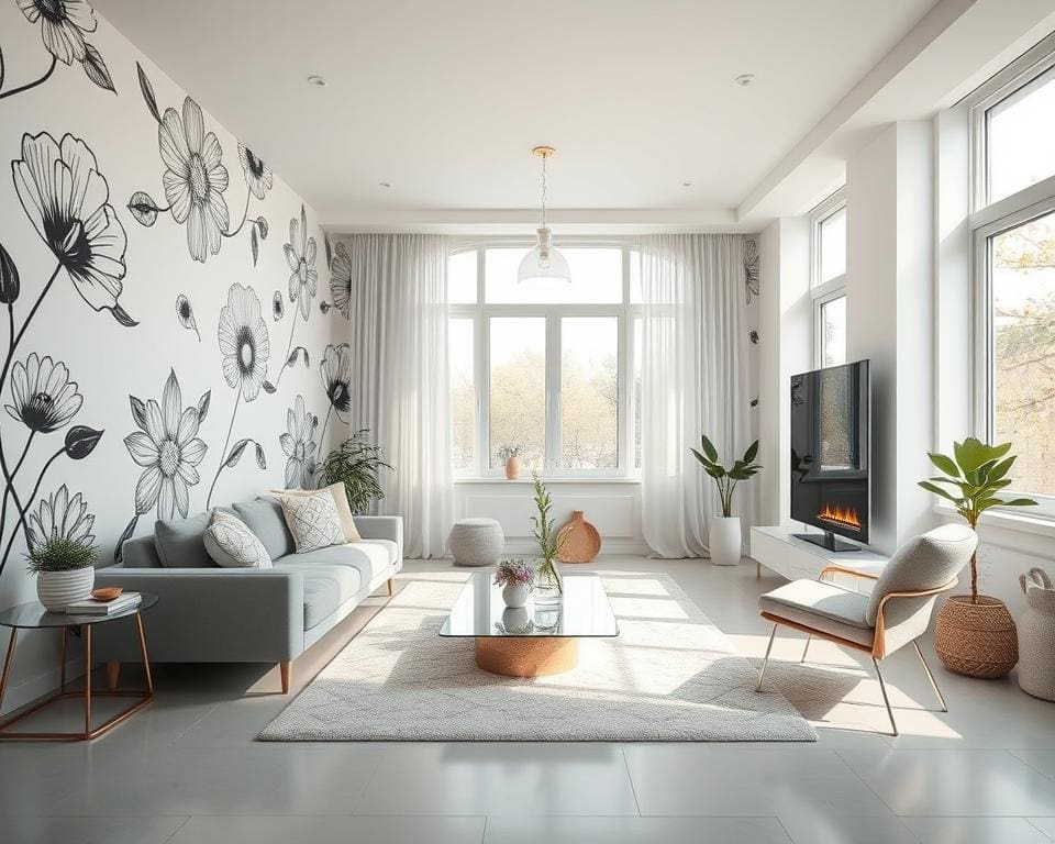 bloemmotieven moderne woonkamer